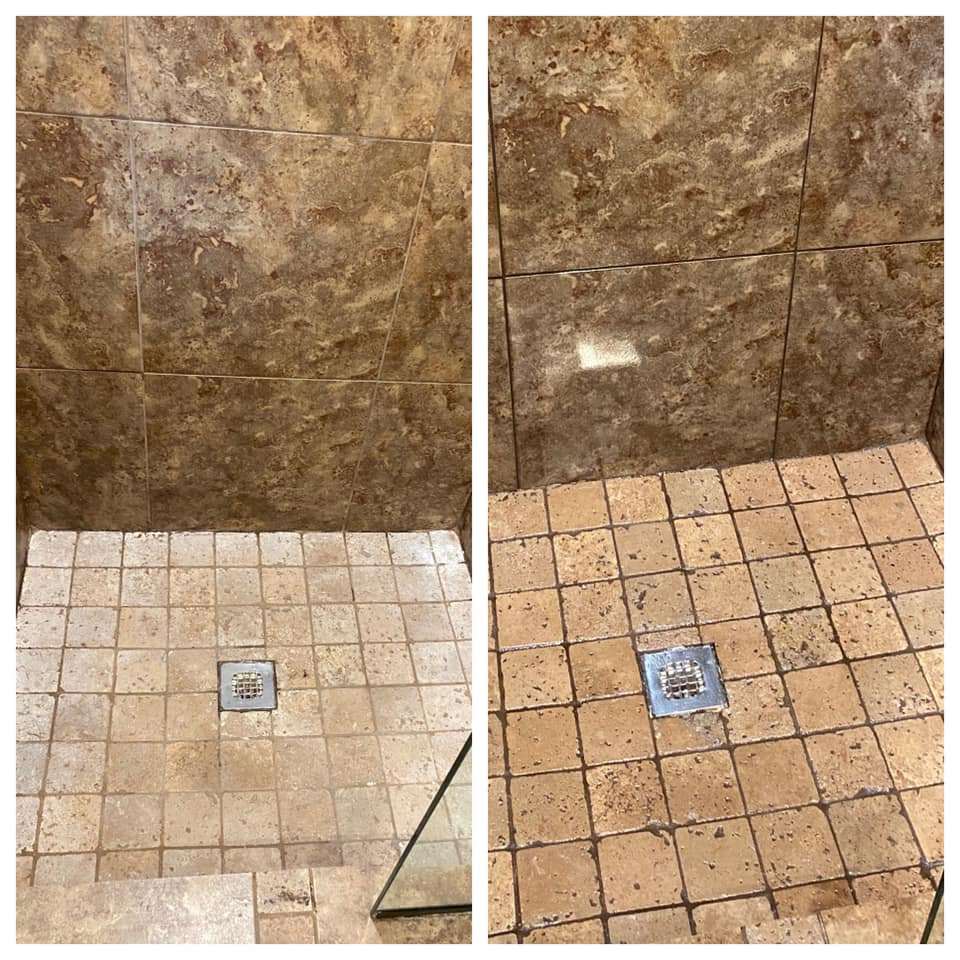 Before and after tile & grout cleaning service - serving Abilene, TX and surrounding areas. Call today for a free quote!